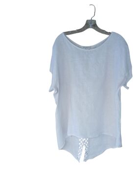 Terzo Millennio Off White Short Sleeved Eyelet Back Linen Tunic Large